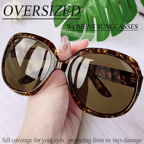 Women\'s Leopard/Brown Trendy Polarized Large Driving Sun Glasses UV Protective